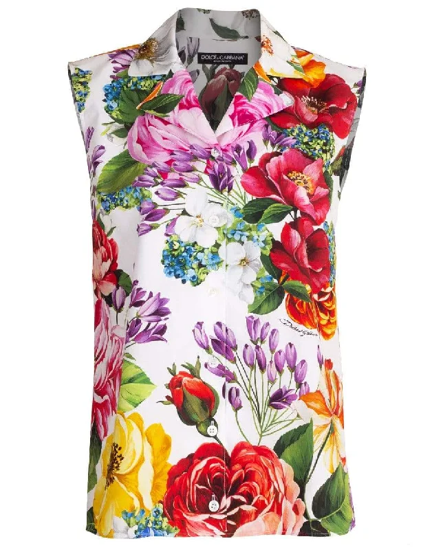 White Mix Floral Sleeveless Blouse