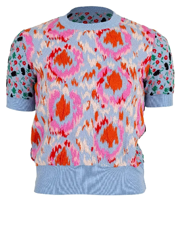 Short Sleeve Floral Print Knit