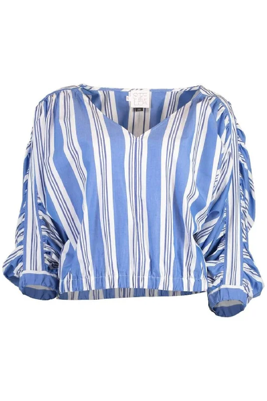 V-Neck Stripe Gathered Sleeve Blouse