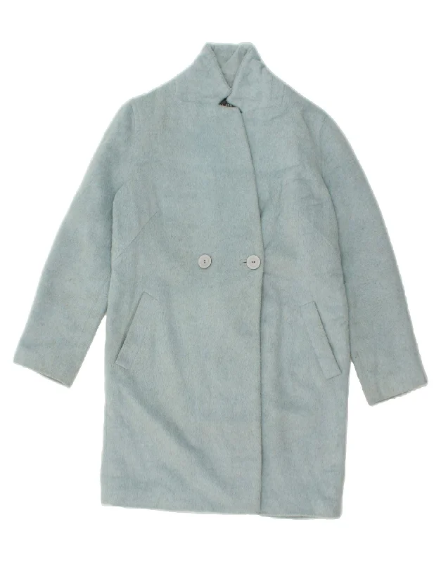 LAURA ASHLEY Womens Oversized Double Breasted Coat UK 8 Small Blue Acrylic