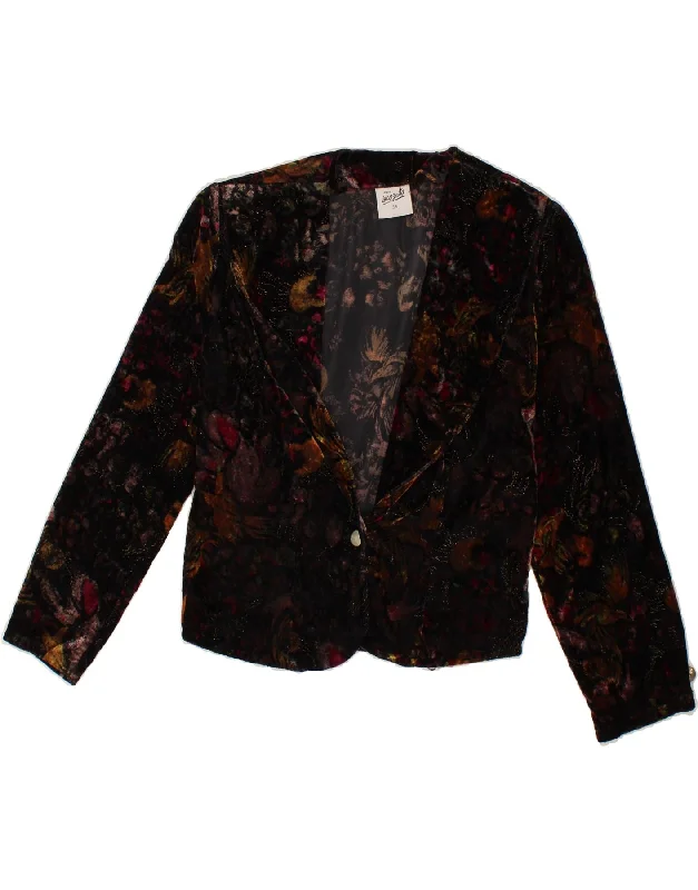 INCOGNITO Womens 1 Button Blazer Jacket EU 36 Small Black Floral Acetate