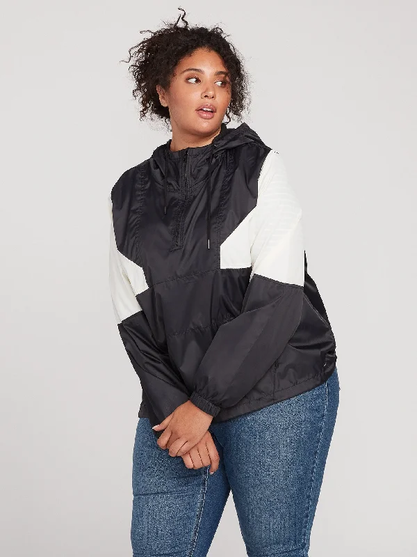 Wind Stoned Windbreaker Plus Size - Black White