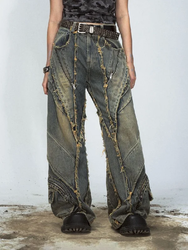 ALIEN HEAVY DUTY DESTRUCTION RAW EDGE PATCHWORK JEANS [S0000008492]