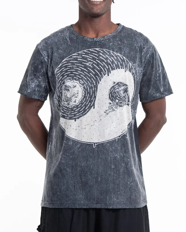 Unisex Yin Yang Stone Washed Cotton T-Shirt in Black