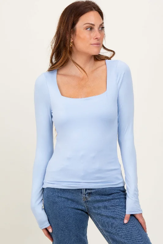 Light Blue Square Neck Long Sleeve Top