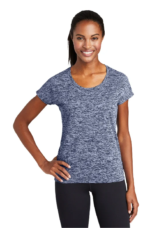 Sport-Tek Womens Electric Heather Moisture Wicking Short Sleeve Crewneck T-Shirt - True Navy Blue Electric - Closeout