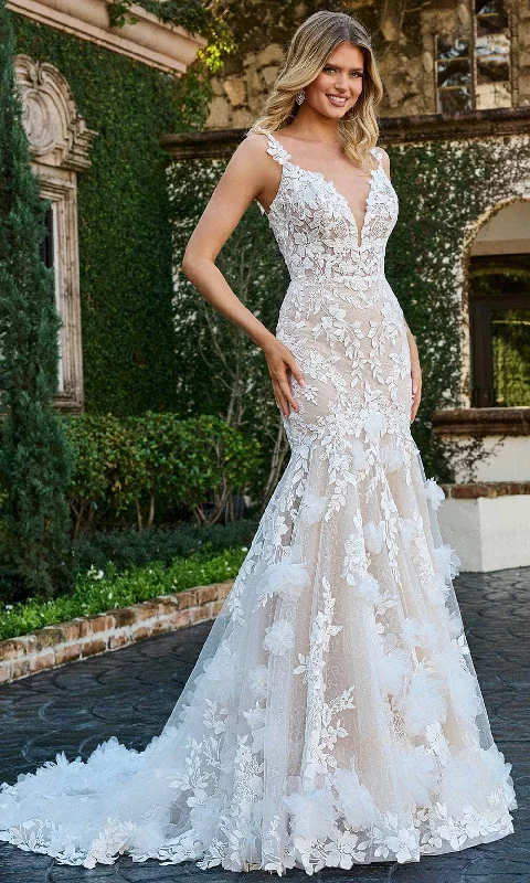 Rachel Allan RB5063 - 3D Floral Appliqued Trumpet Bridal Gown