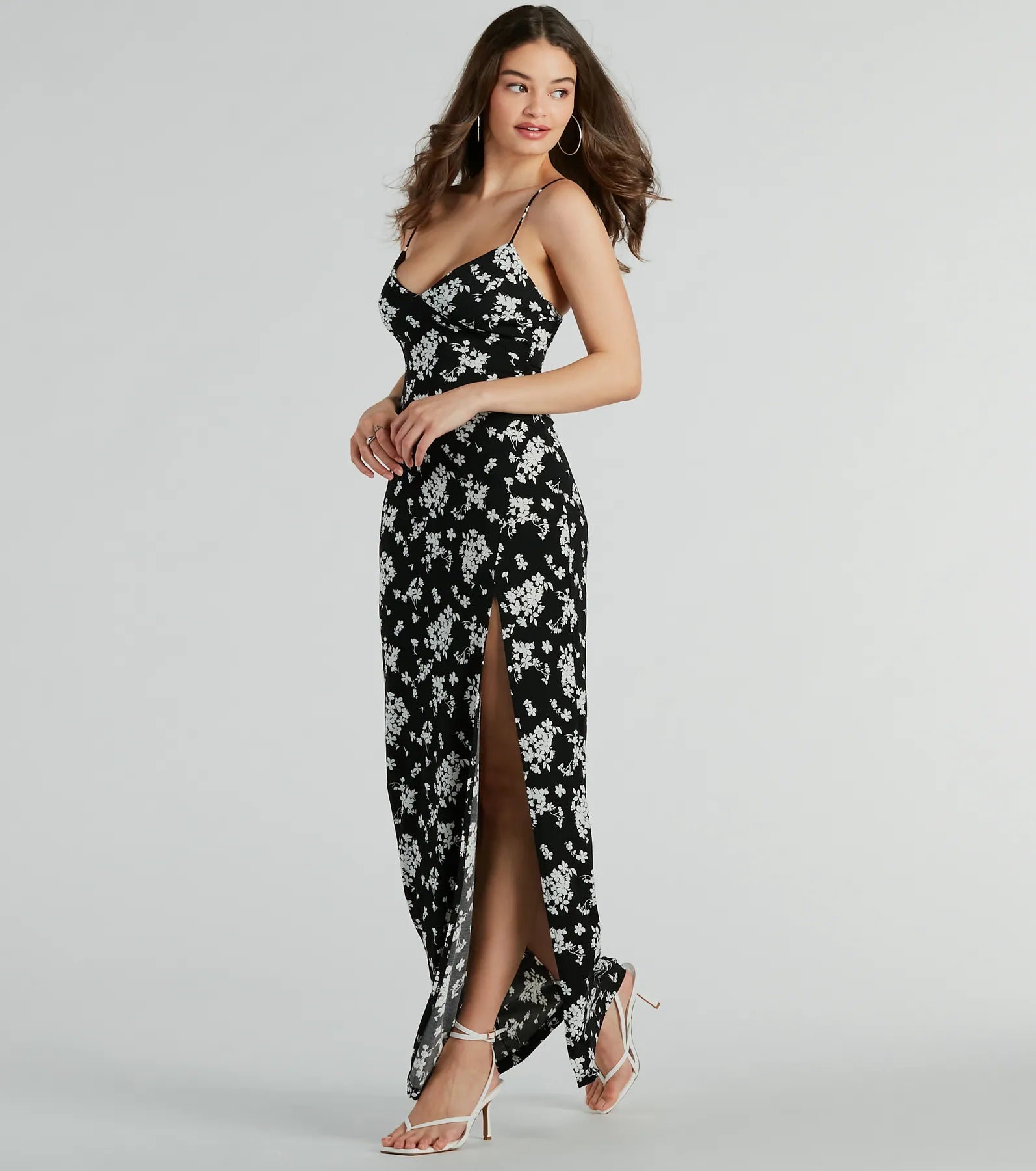 Sweet Mood High Slit Floral Knit Maxi Dress