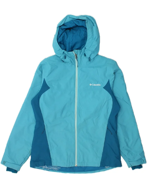 COLUMBIA Womens Hooded Rain Jacket UK 10 Small Blue Colourblock Nylon