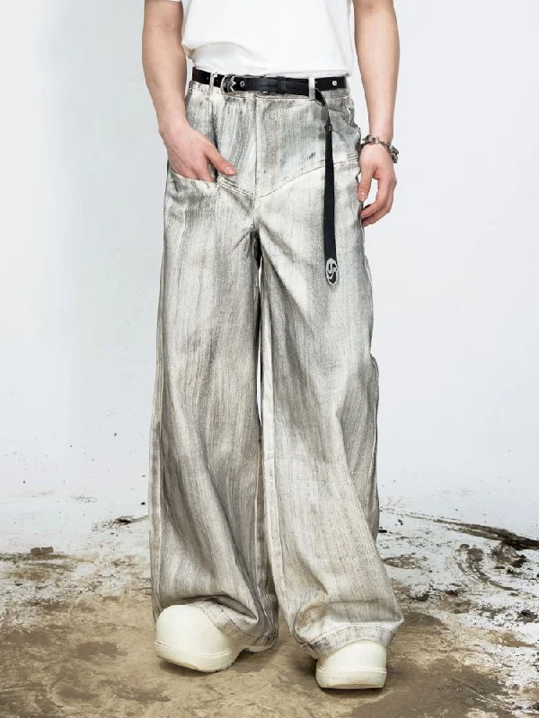 Stained Brushed Colored Wide Leg Jeans [S0000008489]