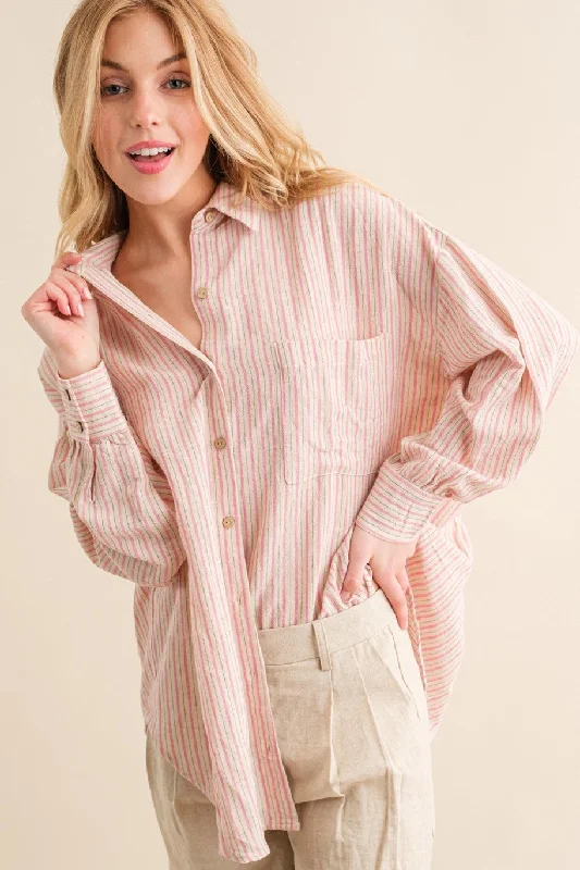 Pink Stripe Oversized Button Down Shirt