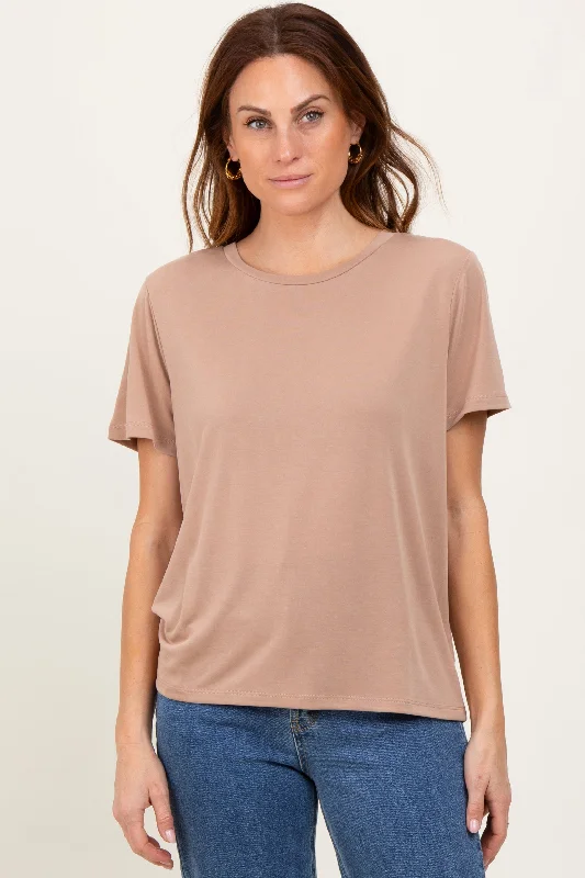 Taupe Basic Round Neck Short Sleeve T-Shirt