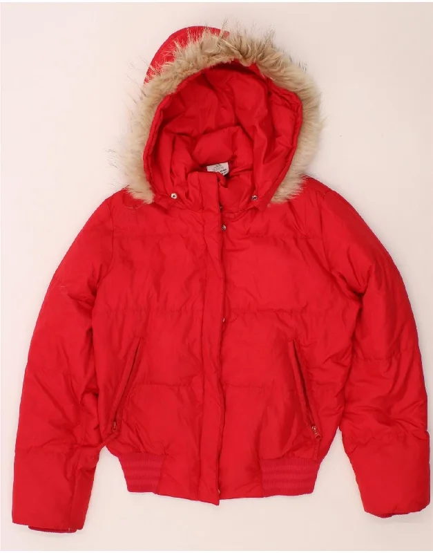 ADIDAS Womens Hooded Padded Jacket UK 10 Small Red Polyester