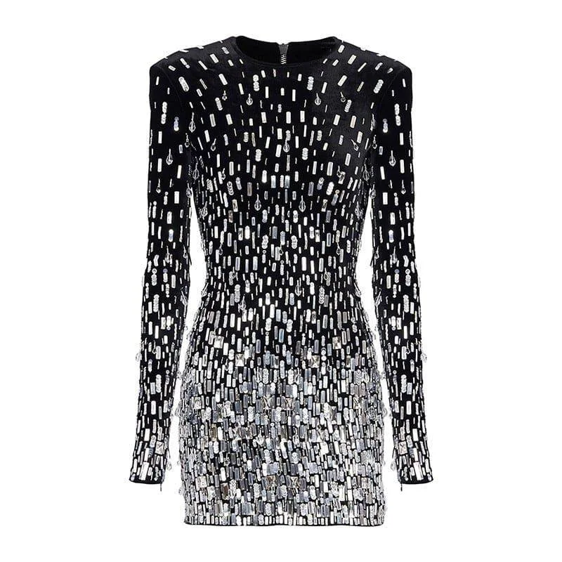 Janie Long Sleeve Crystal Embellished Mini Dress