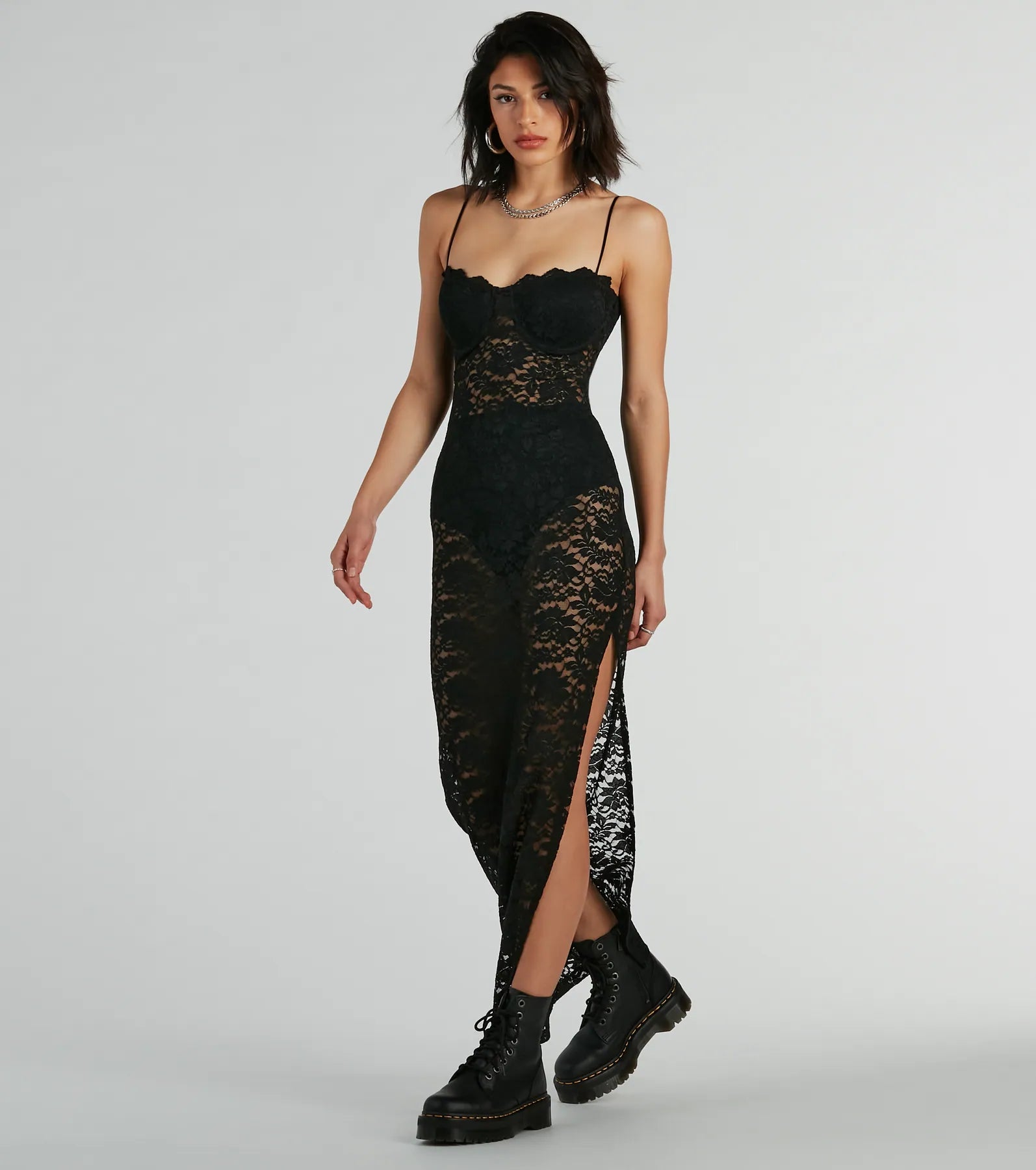 Kiss And Tell Sweetheart Sheer Lace Maxi Dress