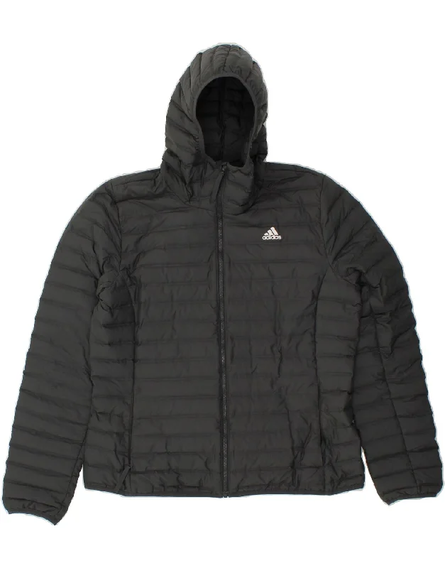 ADIDAS Womens Hooded Padded Jacket UK 14/16 Large Black Polyester