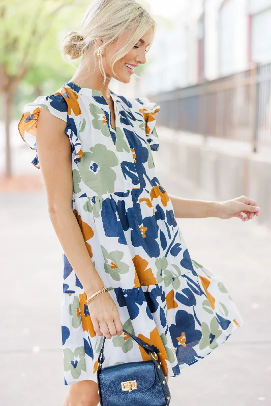 At This Time Olive Green Floral Dress