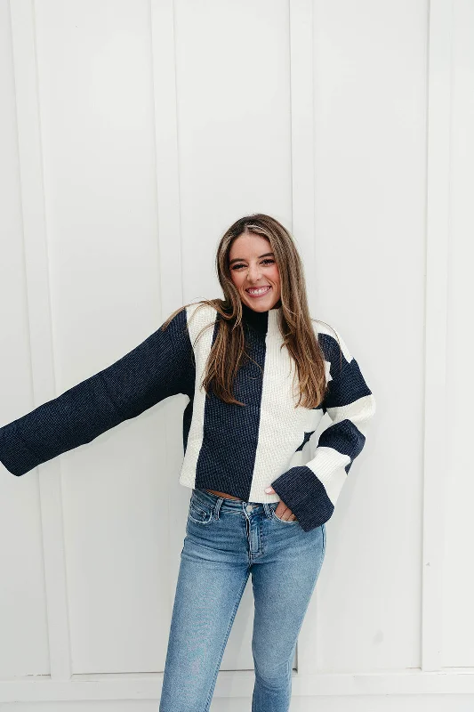 Kamryn Colorblock Sweater - Navy/Ivory