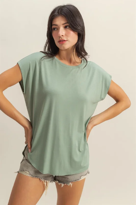 Sage Dolman Sleeve Round Neck Top