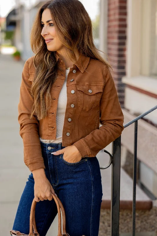 Lightly Distressed Cropped Denim Jacket