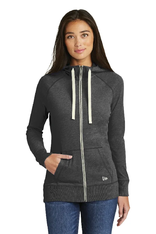 New Era Womens Sueded Full Zip Hooded Sweatshirt Hoodie w/ Pockets - Heather Black