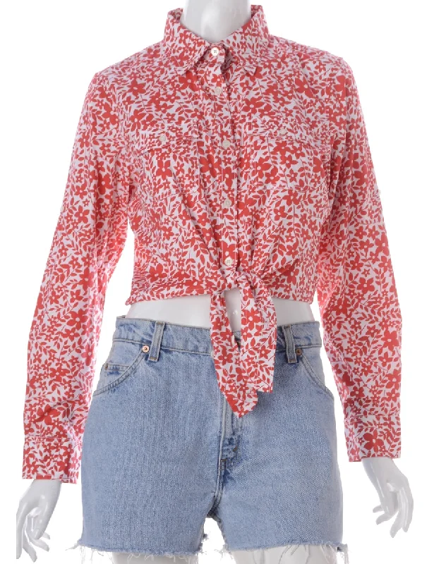 Label Jessie Cropped Patterned Shirt With Tie Front