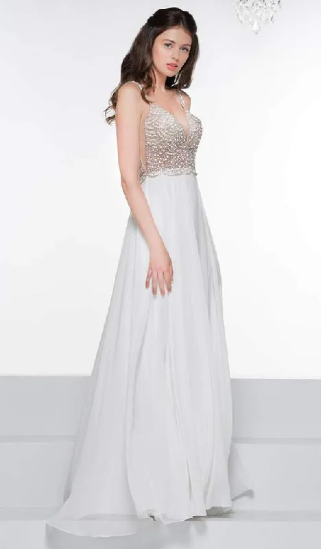 Colors Dress - Bead Embellished Plunging V-Neck A-Line Evening Gown G848 - 1 pc Off White In Size 14 Available