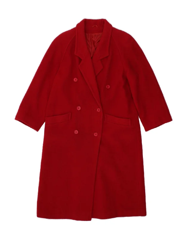 ESSENTIALS Womens Double Breasted Coat UK 12 Medium Red Virgin Wool