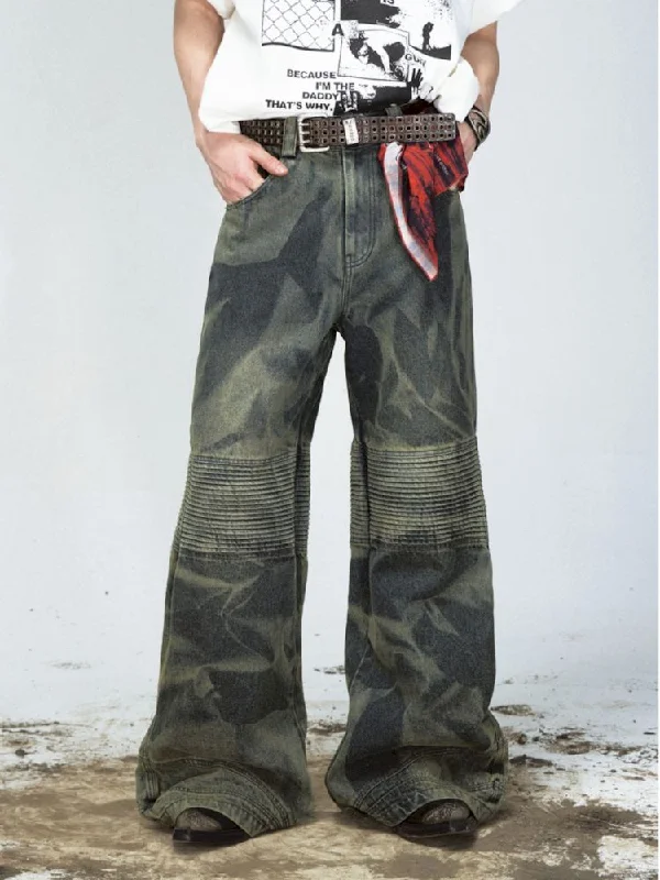 Dirty Dye Frayed Spliced ​​Wide Leg Jeans [S0000008493]