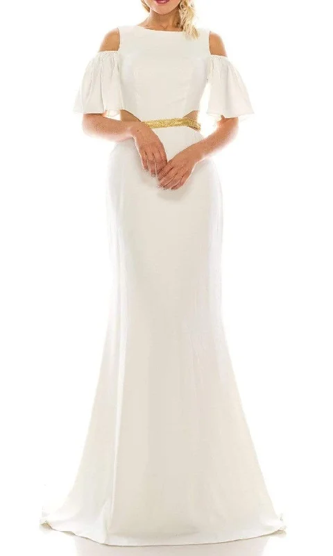 New Yorker's Apparel - 4516 Beaded Sheer Waist Cutout Cold Shoulder Evening Dress