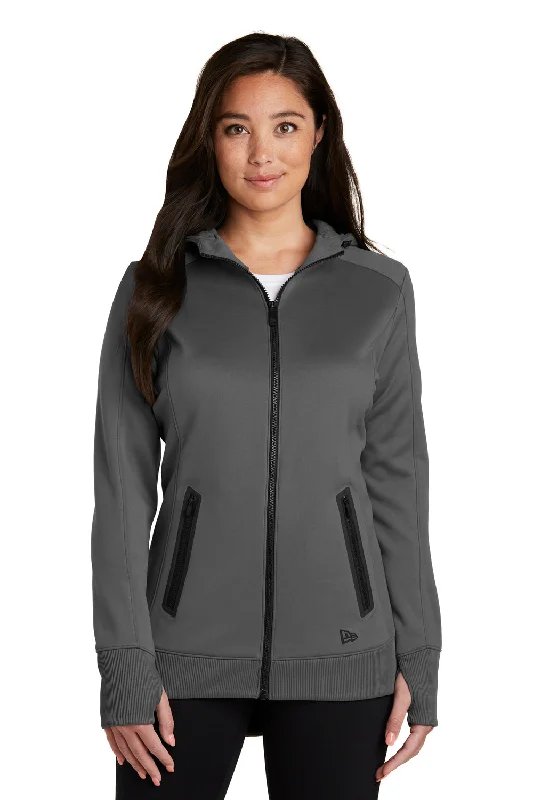 New Era Womens Venue Moisture Wicking Fleece Full Zip Hooded Sweatshirt Hoodie w/ Pockets - Graphite Grey - Closeout