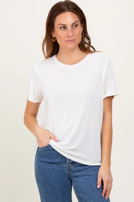 Cream Basic Round Neck Short Sleeve T-Shirt