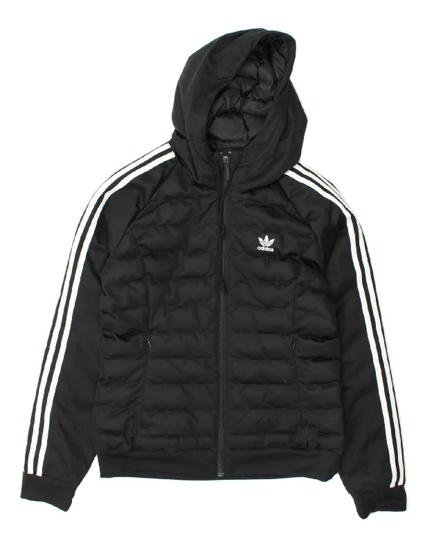 ADIDAS Womens Hooded Padded Jacket UK 12 Medium Black Polyester